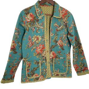 Provence d'Amour Quilted Reversible Barn Jacket S Blue Green Floral Paisley Coat